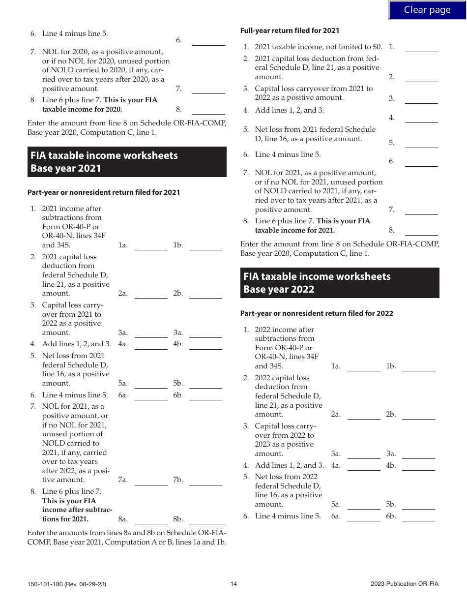 Form OR-FIA (150-101-180) Oregon Farm Income Averaging Instructions for Schedules or-Fia-40, or-Fia-40-n, or-Fia-40-p, and or-Fia-Comp - Oregon, Page 14