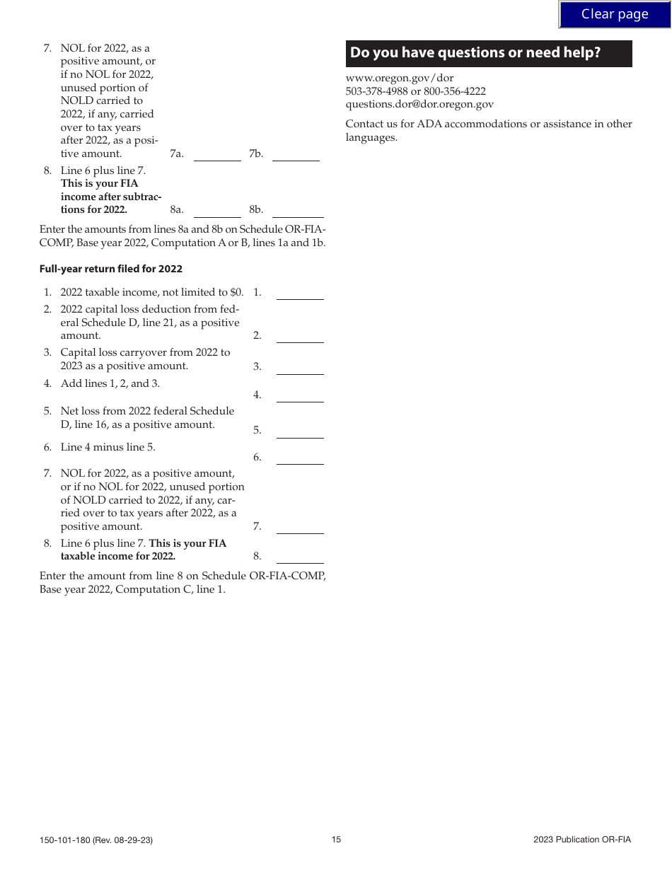 Form OR-FIA (150-101-180) Oregon Farm Income Averaging Instructions for Schedules or-Fia-40, or-Fia-40-n, or-Fia-40-p, and or-Fia-Comp - Oregon, Page 15