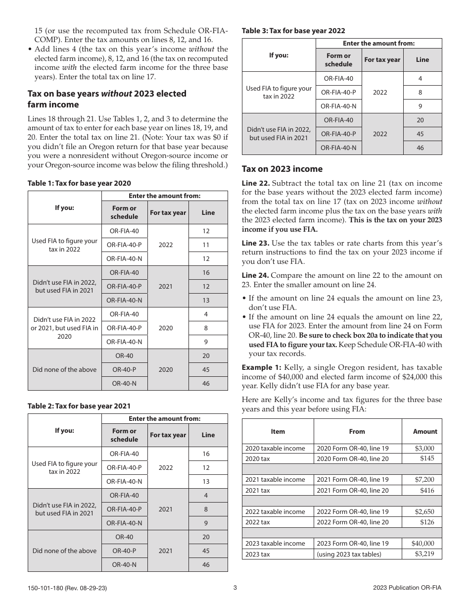 Form OR-FIA (150-101-180) Oregon Farm Income Averaging Instructions for Schedules or-Fia-40, or-Fia-40-n, or-Fia-40-p, and or-Fia-Comp - Oregon, Page 3