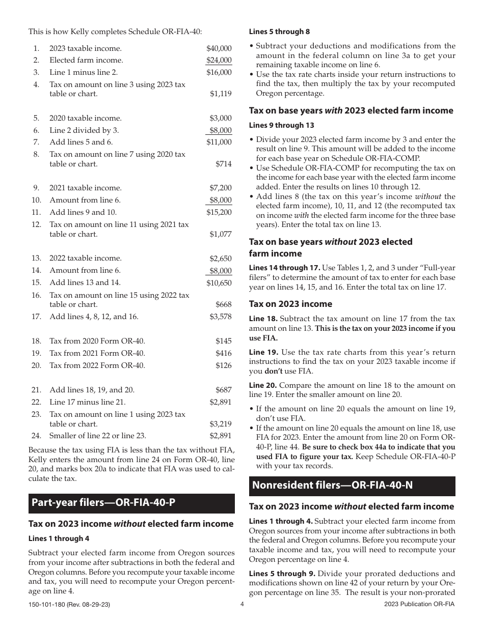 Form OR-FIA (150-101-180) Oregon Farm Income Averaging Instructions for Schedules or-Fia-40, or-Fia-40-n, or-Fia-40-p, and or-Fia-Comp - Oregon, Page 4