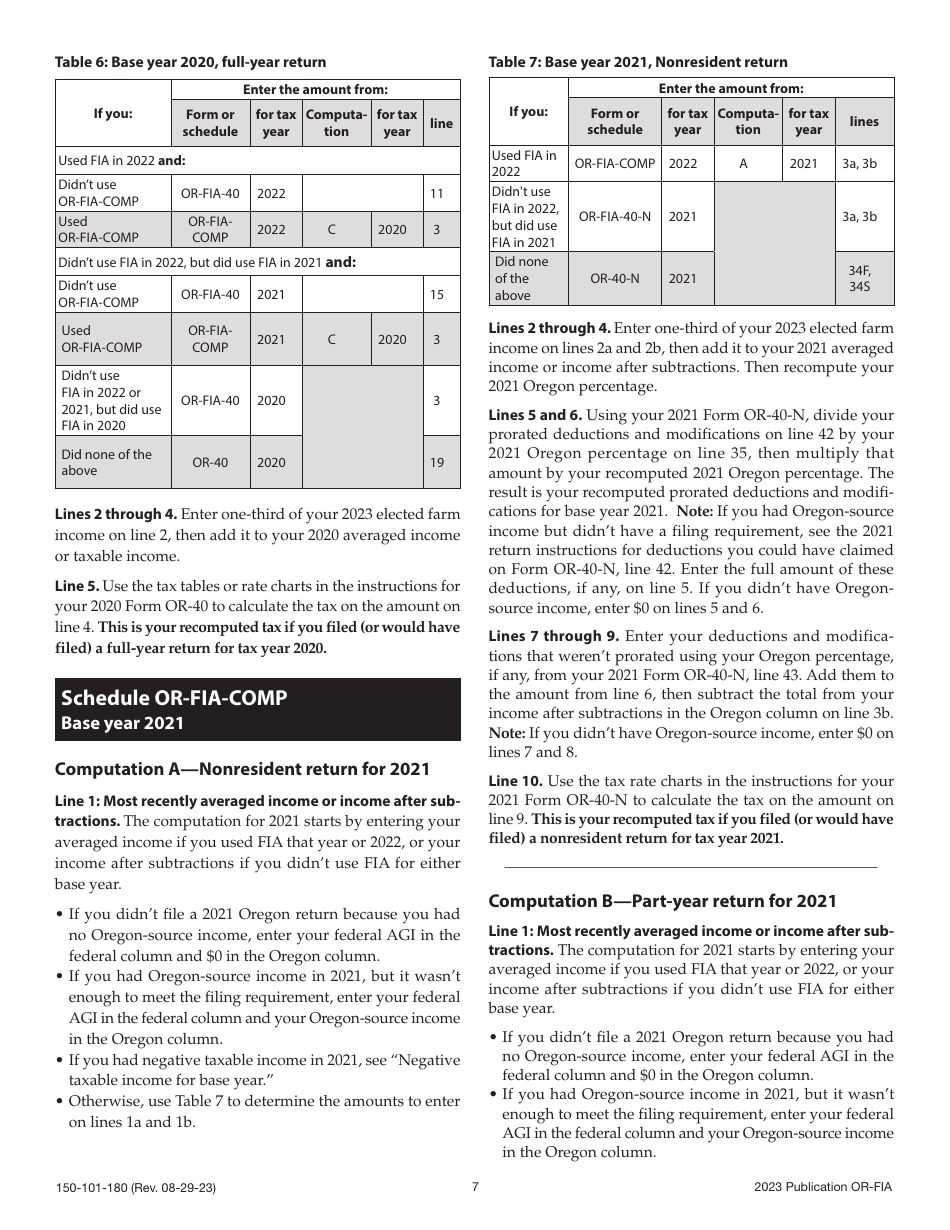 Form OR-FIA (150-101-180) Oregon Farm Income Averaging Instructions for Schedules or-Fia-40, or-Fia-40-n, or-Fia-40-p, and or-Fia-Comp - Oregon, Page 7