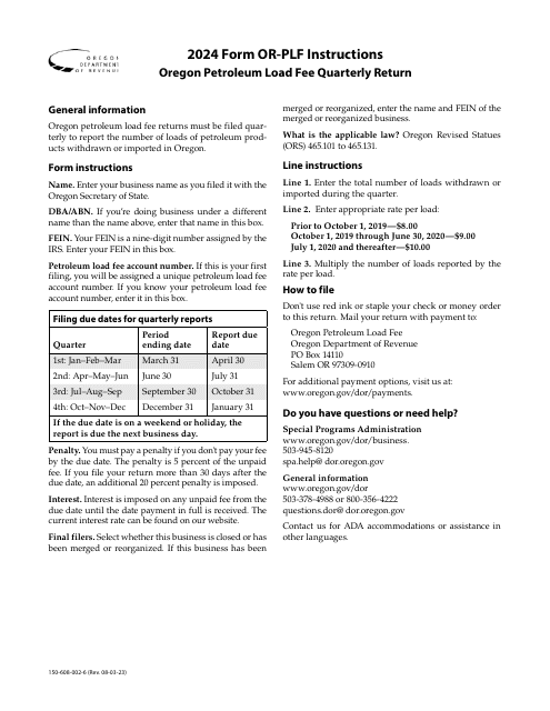 Form OR-PLF, 150-608-002 2024 Printable Pdf