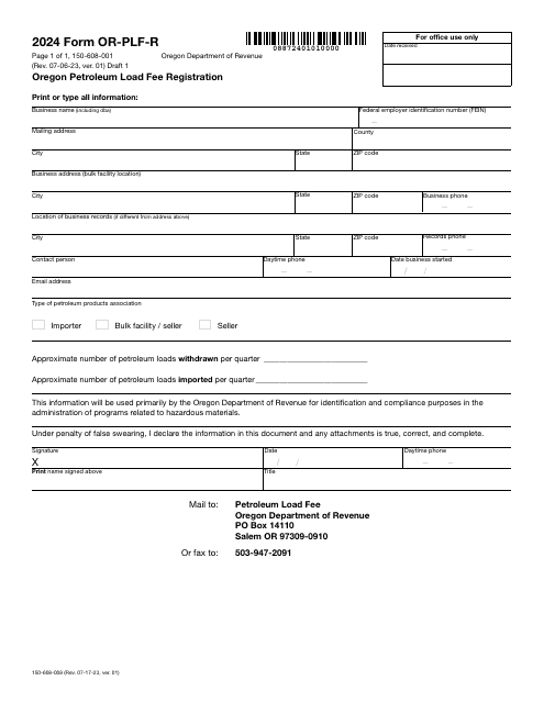 Form OR-PLF-R (150-608-001) 2024 Printable Pdf