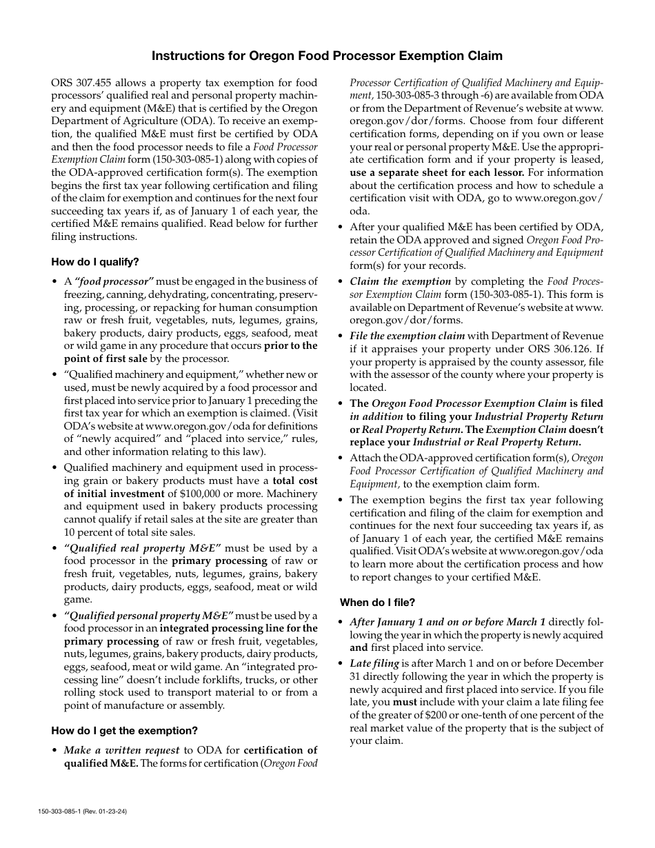 Form 150-303-085-1 Food Processor Exemption Claim - Oregon, Page 3