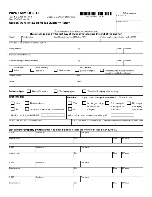 Form OR-TLT (150-604-012) 2024 Printable Pdf