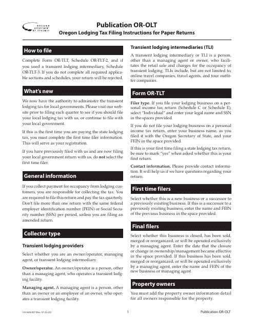 Instructions for Form OR-OLT Schedule OR-TLT-2, OR-TLT-3 - Oregon