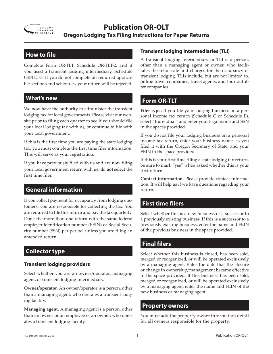 Instructions for Form OR-OLT Schedule OR-TLT-2, OR-TLT-3 - Oregon, Page 1