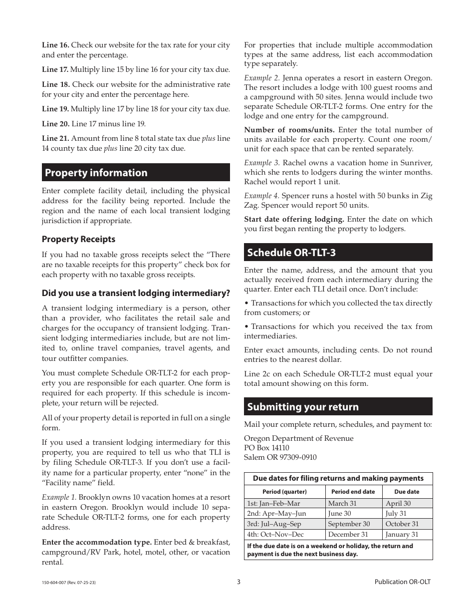 Instructions for Form OR-OLT Schedule OR-TLT-2, OR-TLT-3 - Oregon, Page 3