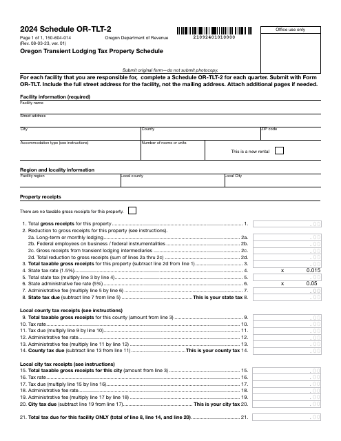 Form 150-604-014 Schedule OR-TLT-2 2024 Printable Pdf