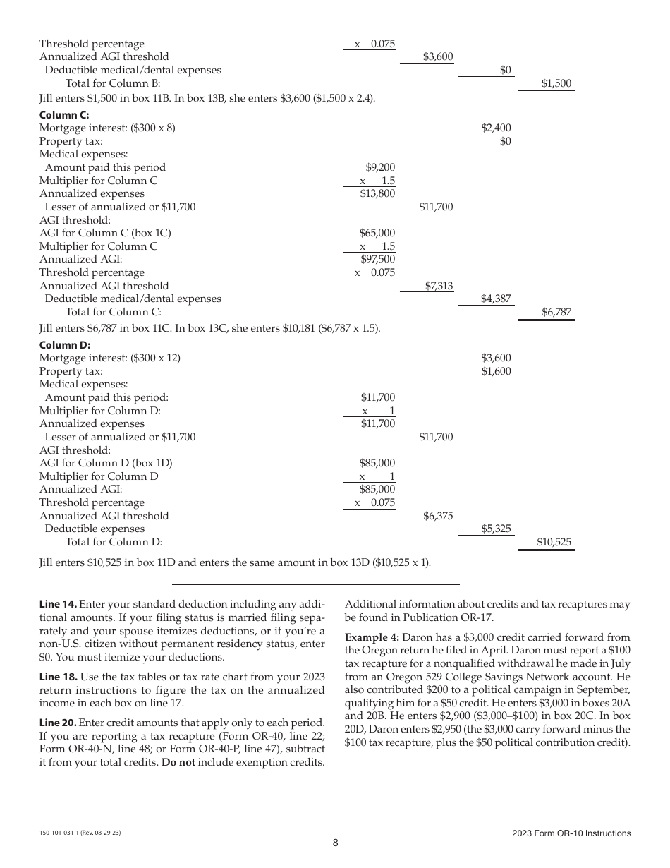 Download Instructions for Form OR10, 150101031 Underpayment of