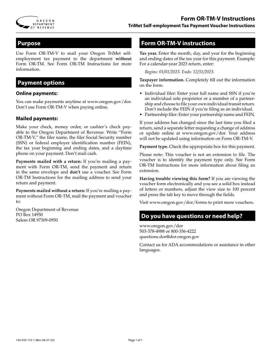 Download Instructions for Form ORTMV, 150555172 Trimet Self