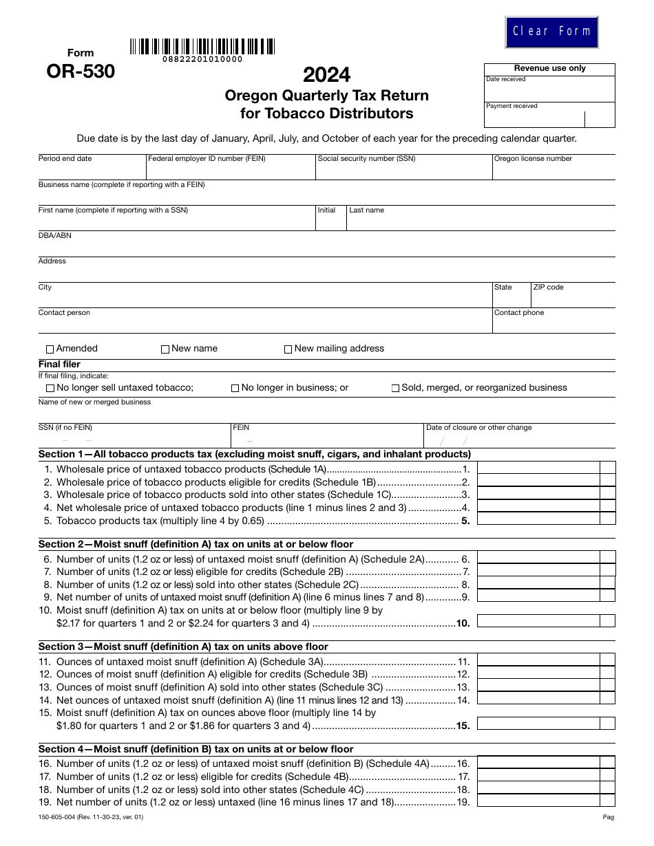 Form OR530 (150605004) Download Fillable PDF or Fill Online Oregon Quarterly Tax Return for
