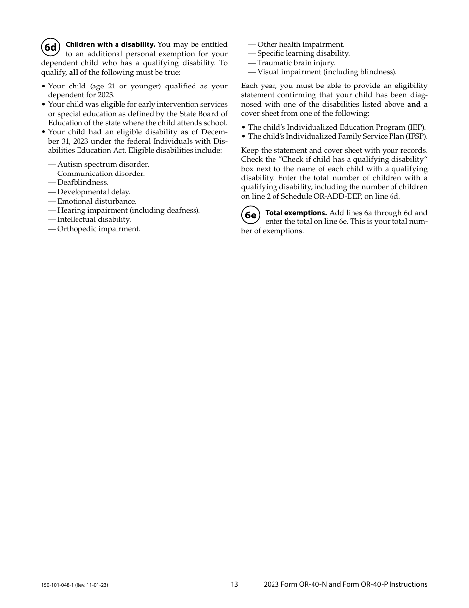 Instructions for Form OR-40-N, 150-101-048, OR-40-P, 150-101-055 - Oregon, Page 13