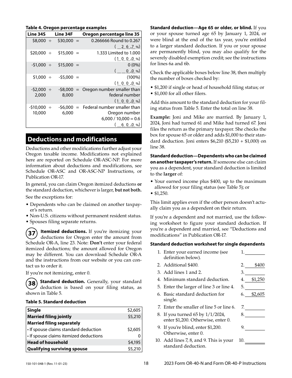 Instructions for Form OR-40-N, 150-101-048, OR-40-P, 150-101-055 - Oregon, Page 18