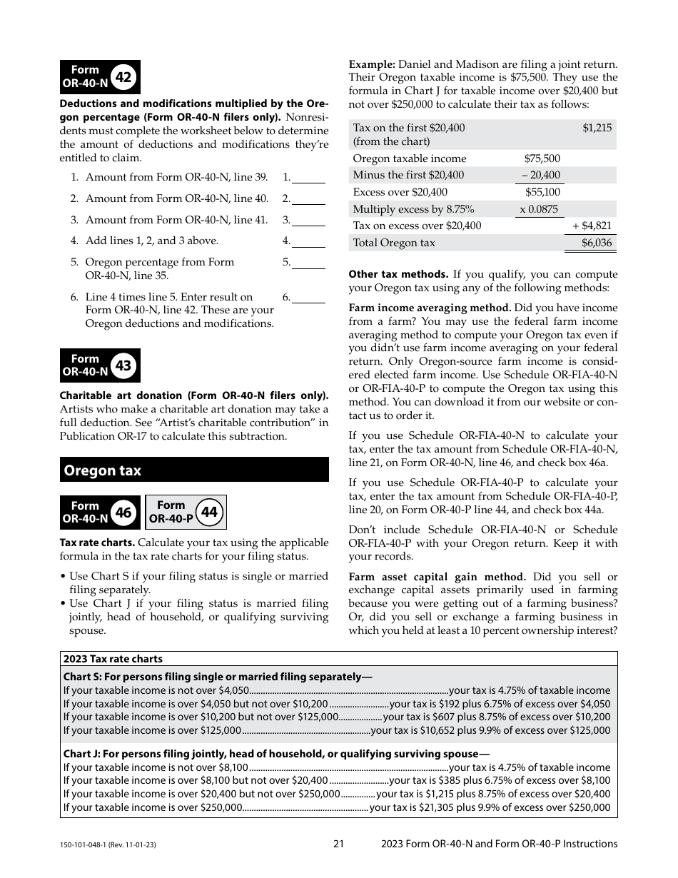 Instructions for Form OR-40-N, 150-101-048, OR-40-P, 150-101-055 - Oregon, Page 21