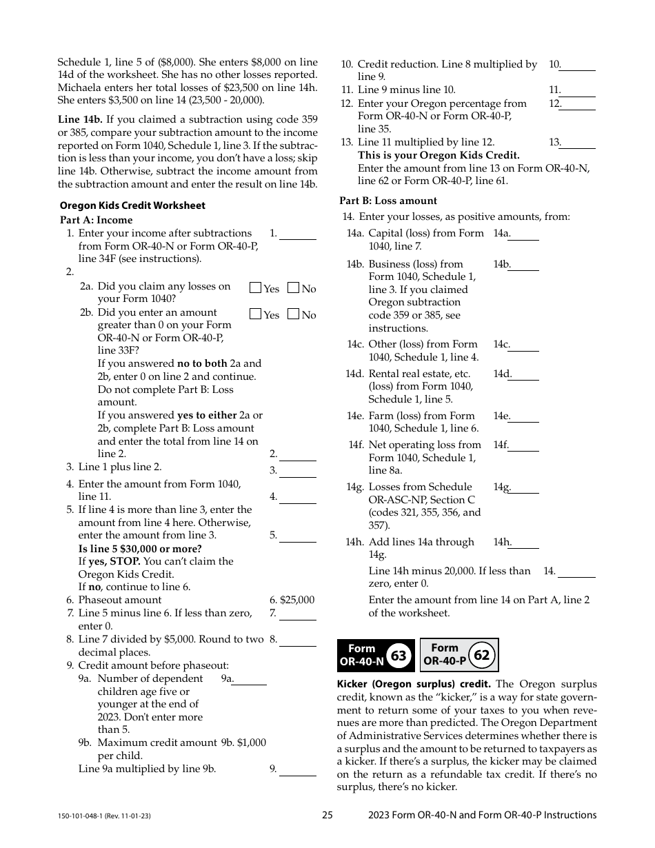 Instructions for Form OR-40-N, 150-101-048, OR-40-P, 150-101-055 - Oregon, Page 25