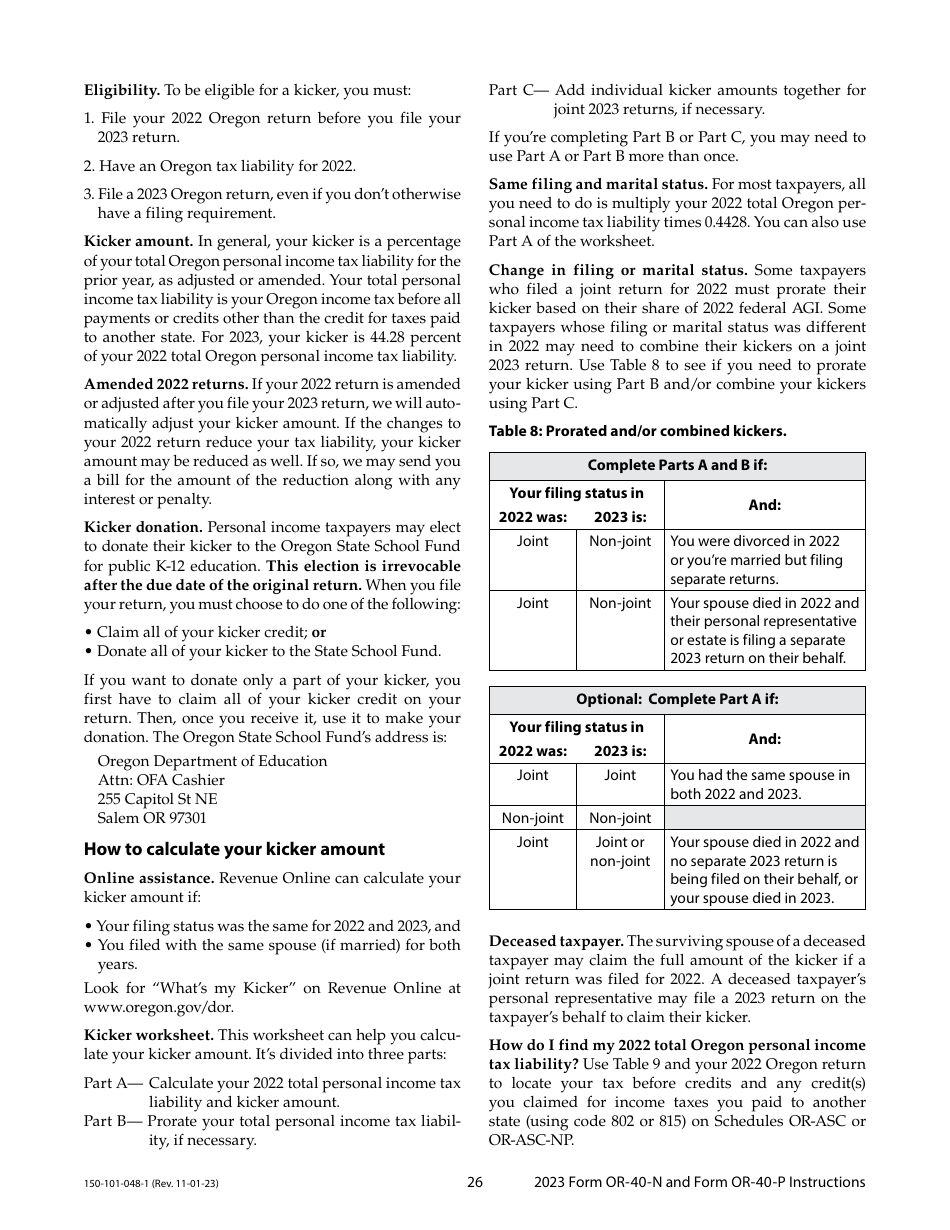 Instructions for Form OR-40-N, 150-101-048, OR-40-P, 150-101-055 - Oregon, Page 26