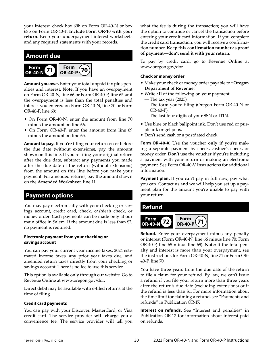 Instructions for Form OR-40-N, 150-101-048, OR-40-P, 150-101-055 - Oregon, Page 30