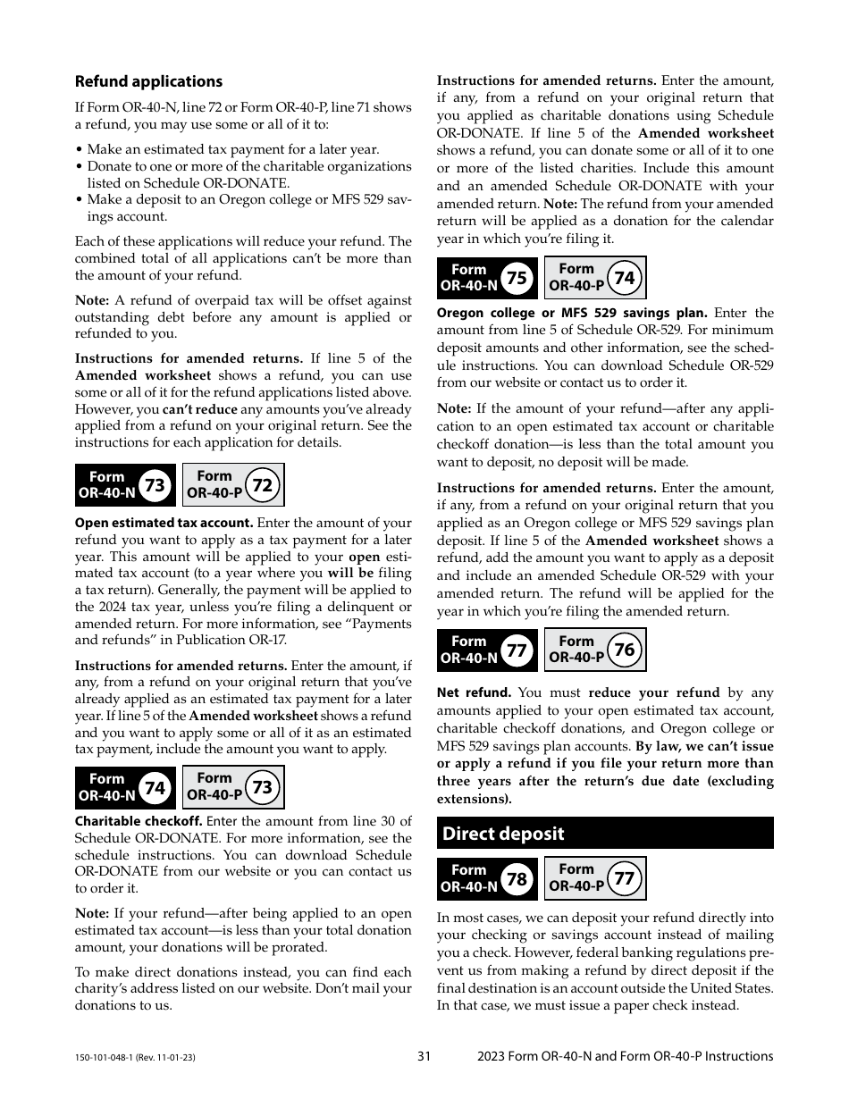 Instructions for Form OR-40-N, 150-101-048, OR-40-P, 150-101-055 - Oregon, Page 31