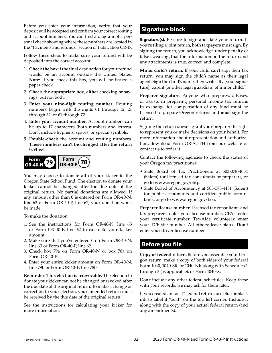 Instructions for Form OR-40-N, 150-101-048, OR-40-P, 150-101-055 - Oregon, Page 32
