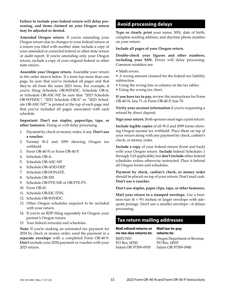 Instructions for Form OR-40-N, 150-101-048, OR-40-P, 150-101-055 - Oregon, Page 33