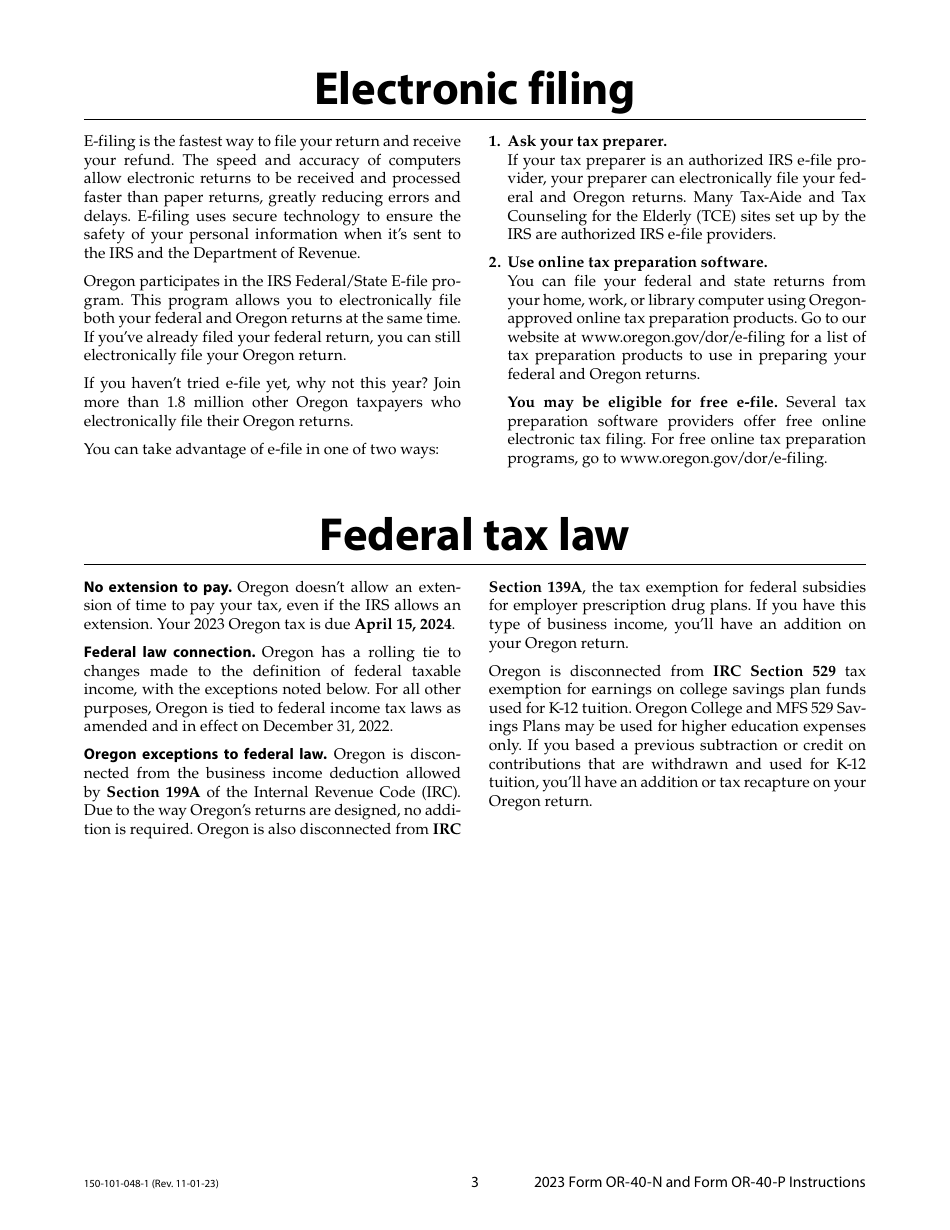 Instructions for Form OR-40-N, 150-101-048, OR-40-P, 150-101-055 - Oregon, Page 3
