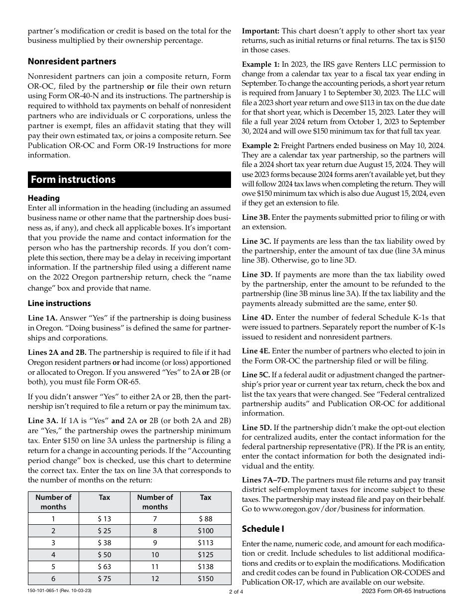 Instructions for Form OR-65, 150-101-065 Oregon Partnership Income Return - Oregon, Page 2
