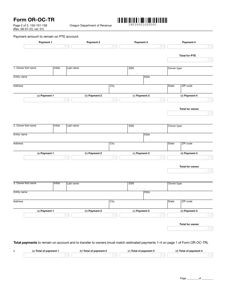Form OR-OC-TR (150-101-158) Oregon Composite Return Payment Transfer Request - Oregon, Page 2