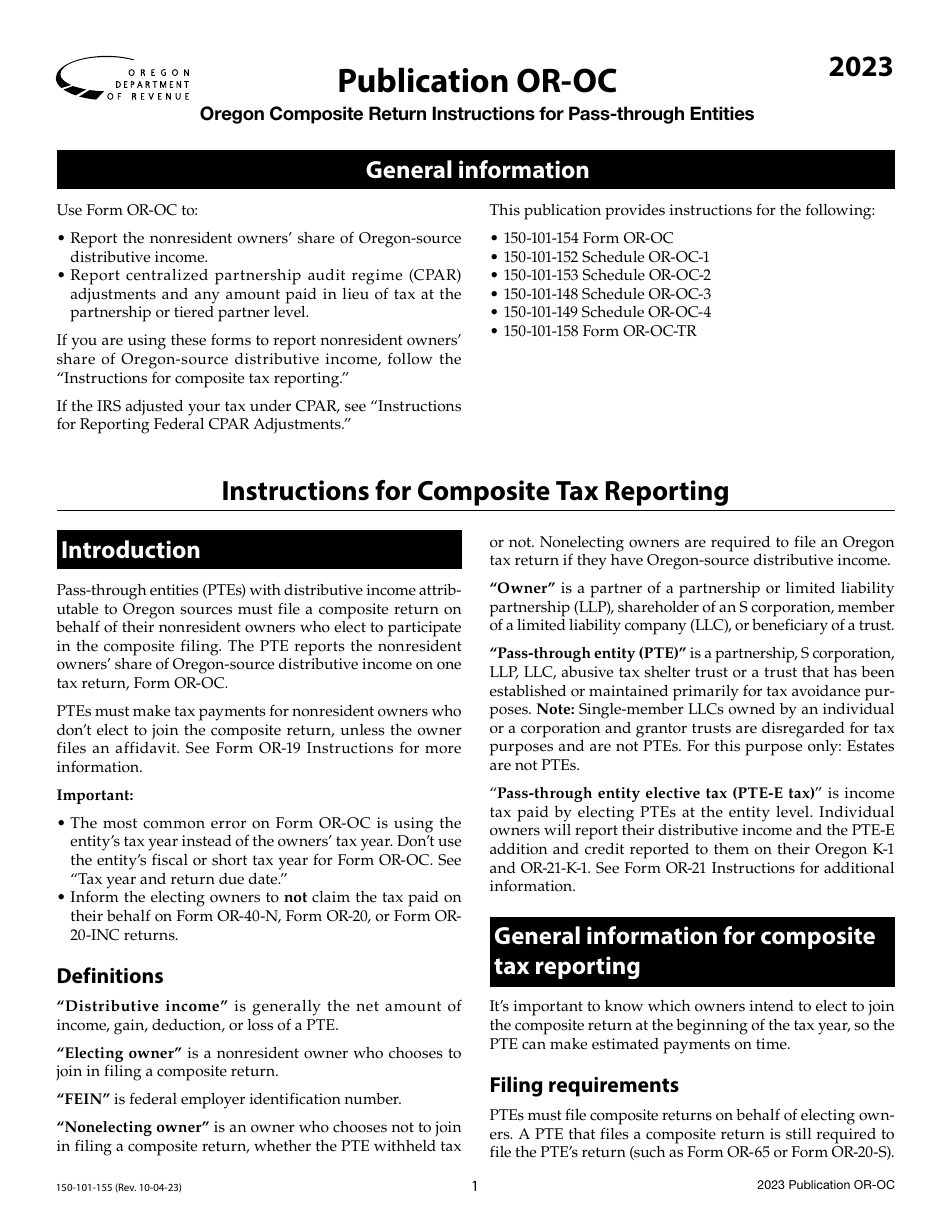 Instructions for Form OR-OC, 150-101-154 Oregon Composite Return - Oregon, Page 1