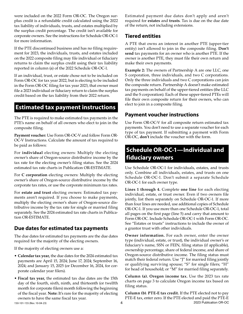 Instructions for Form OR-OC, 150-101-154 Oregon Composite Return - Oregon, Page 4