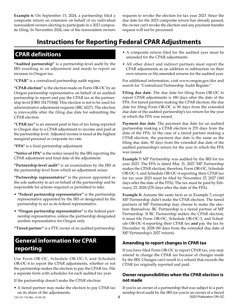 Instructions for Form OR-OC, 150-101-154 Oregon Composite Return - Oregon, Page 8