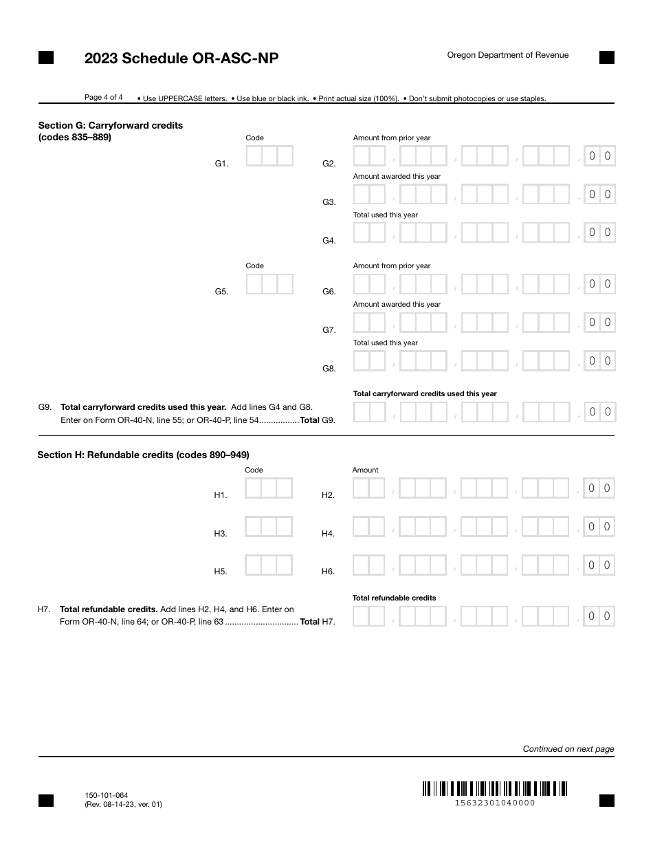 Form 150-101-064 Schedule OR-ASC-NP Oregon Adjustments for Form or-40-n and Form or-40-p Filers - Oregon, Page 4