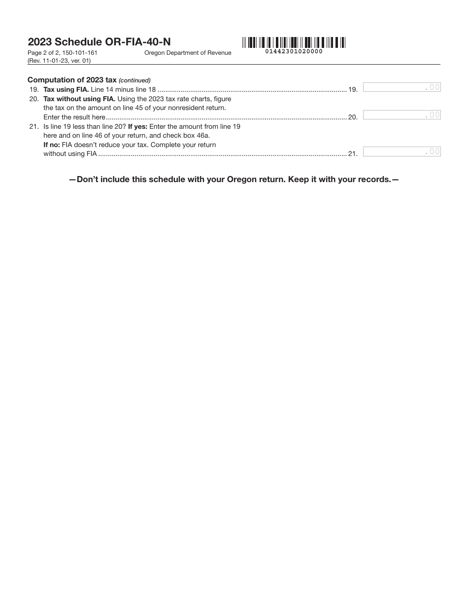 Form 150-101-161 Schedule OR-FIA-40-N Oregon Farm Income Averaging for Nonresidents - Oregon, Page 2