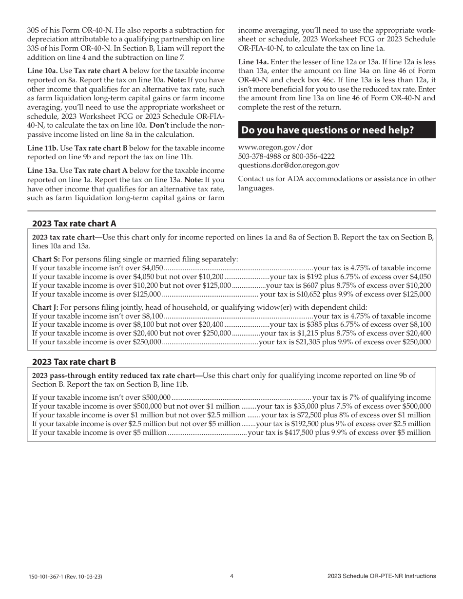 Instructions for Form 150-101-367 Schedule OR-PTE-NR Qualified Business Income Reduced Tax Rate Schedule for Oregon Nonresidents - Oregon, Page 4