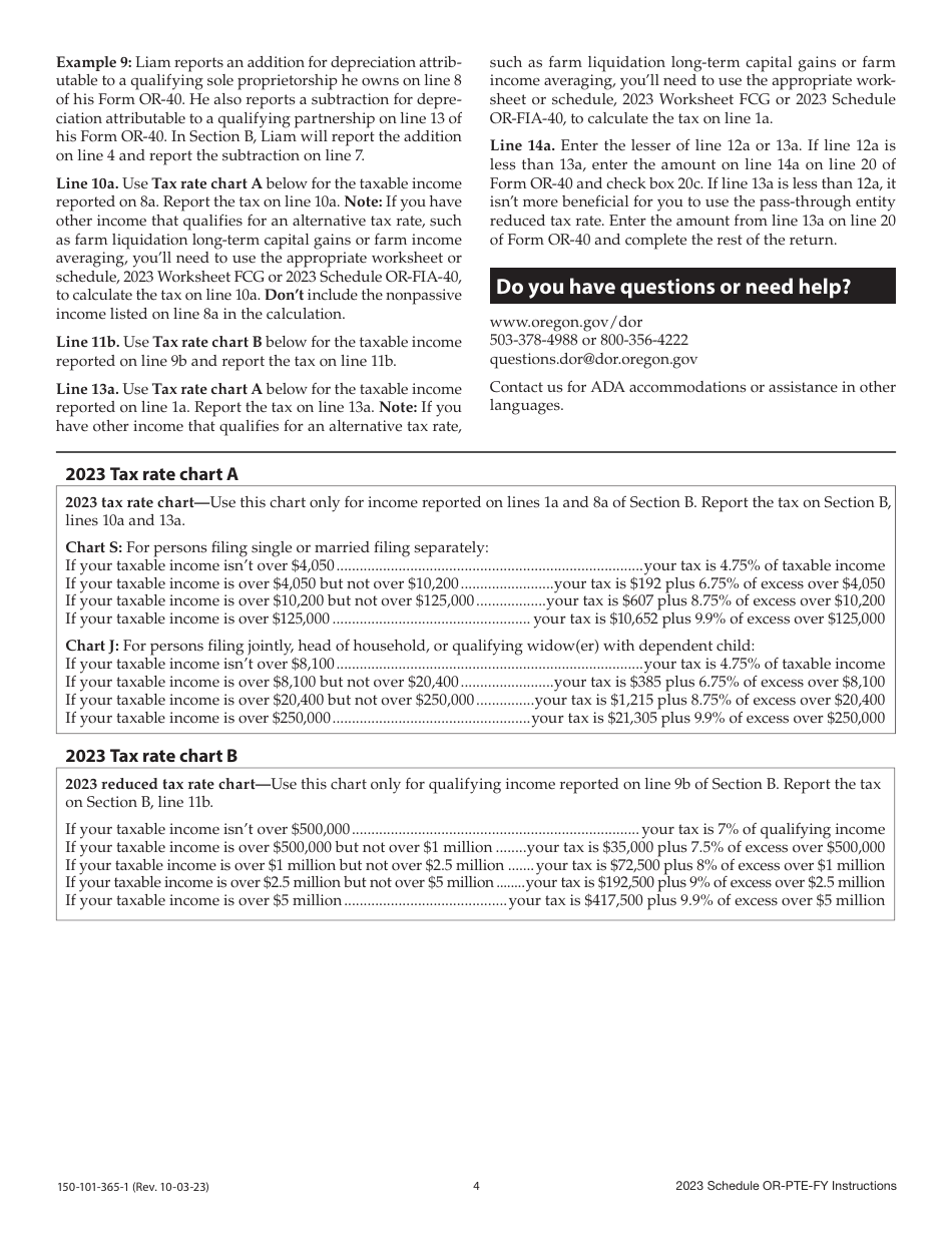 Instructions for Form 150-101-365 Schedule OR-PTE-FY Qualified Business Income Reduced Tax Rate Schedule for Oregon Full-Year Residents - Oregon, Page 4
