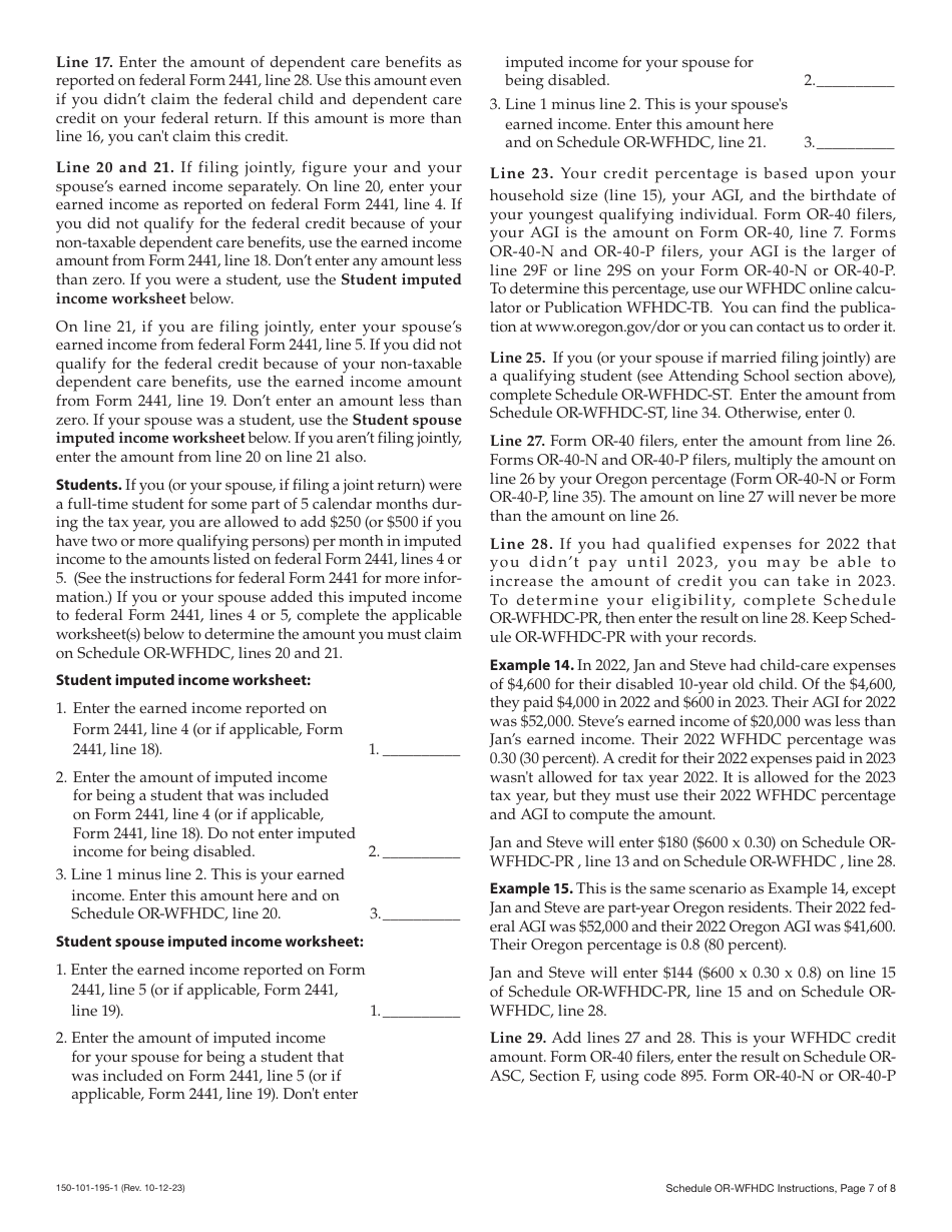 Instructions for Form 150-101-195 Schedule OR-WFHDC Oregon Working Family Household and Dependent Care Credit - Oregon, Page 7