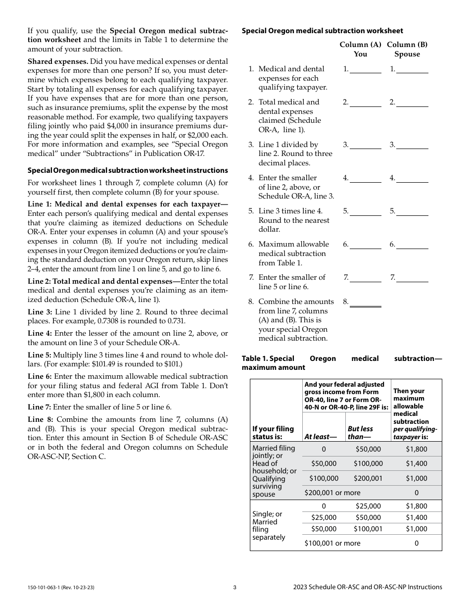 Instructions for Form 150-101-063, 150-101-064 Schedule OR-ASC, OR-ASC-NP - Oregon, Page 3