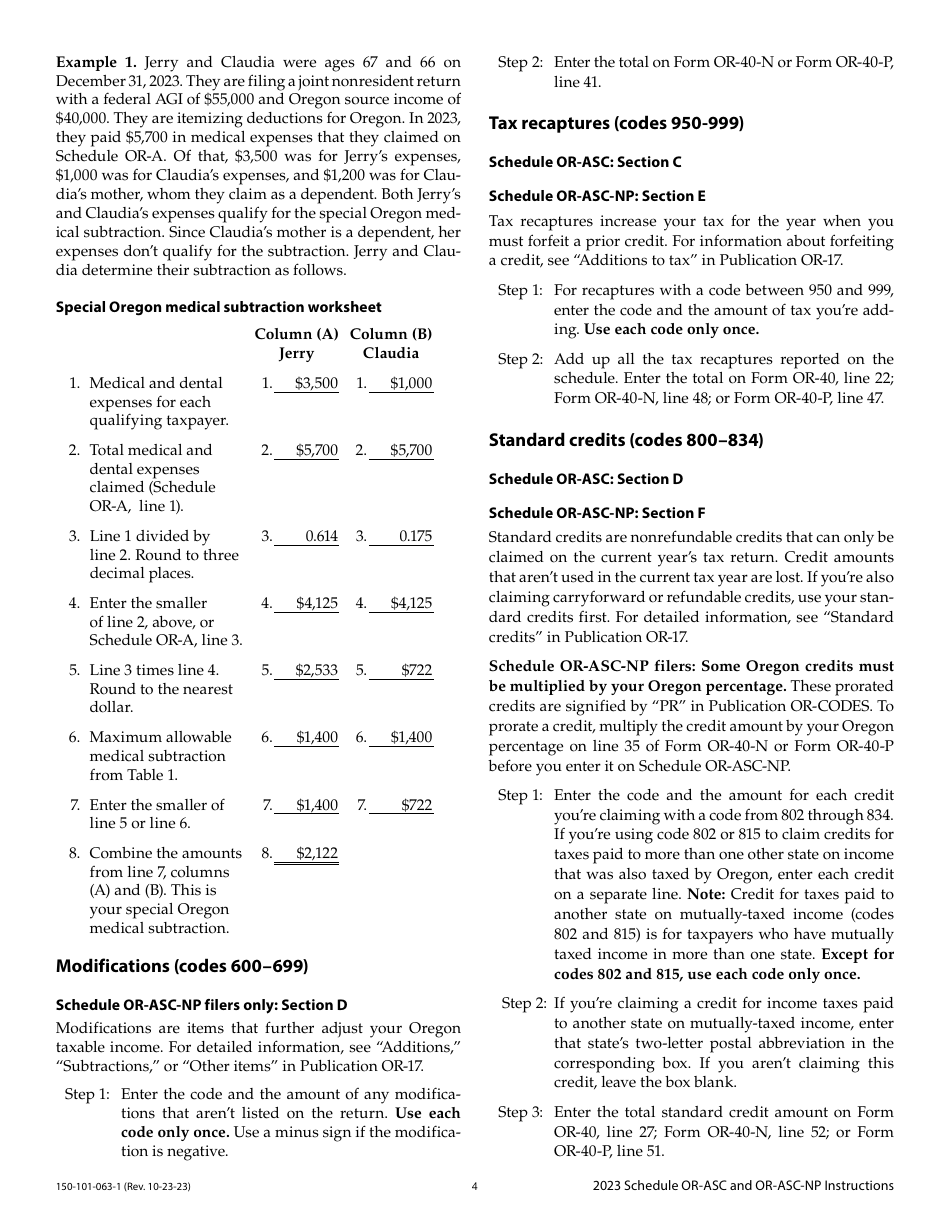 Instructions for Form 150-101-063, 150-101-064 Schedule OR-ASC, OR-ASC-NP - Oregon, Page 4