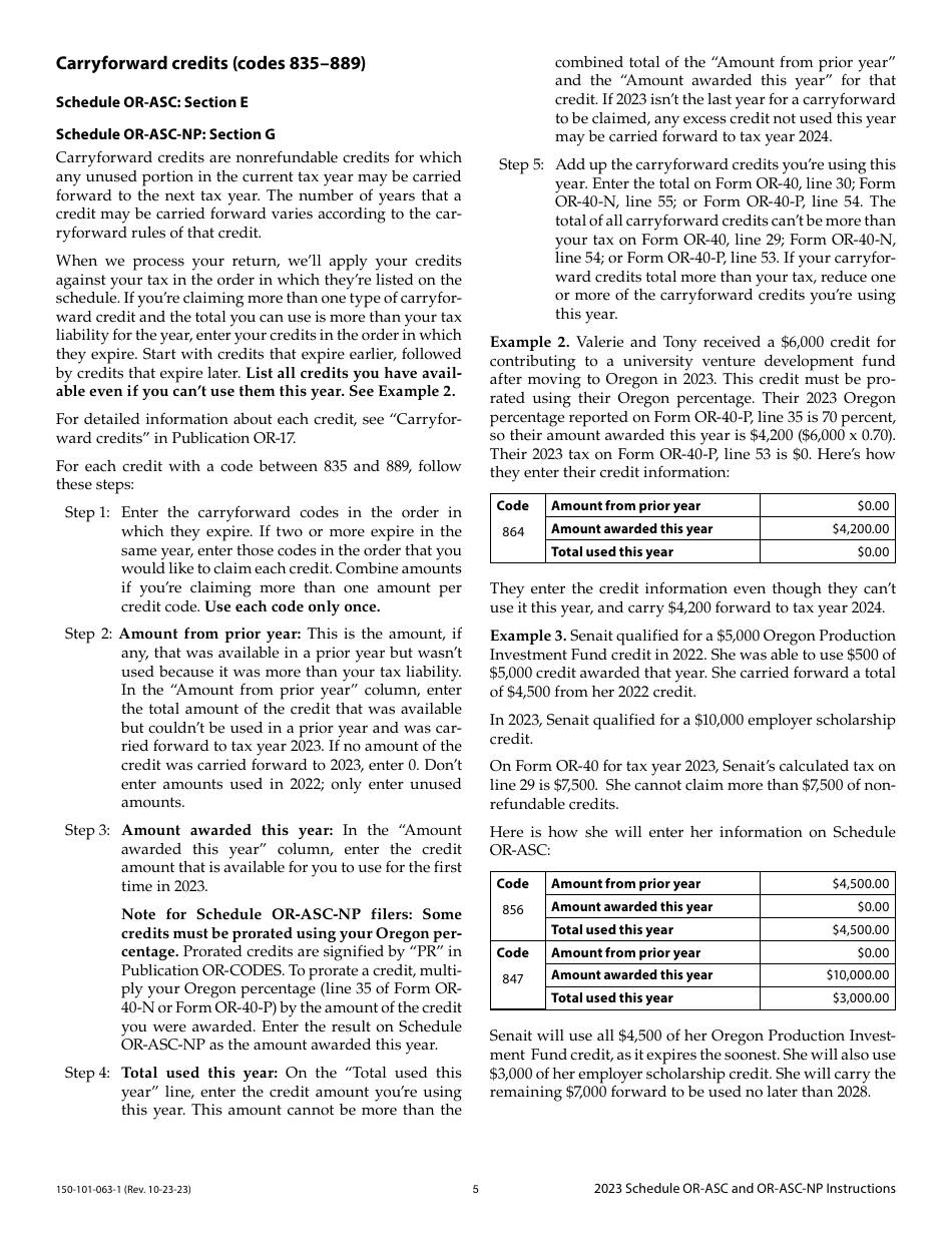 Instructions for Form 150-101-063, 150-101-064 Schedule OR-ASC, OR-ASC-NP - Oregon, Page 5