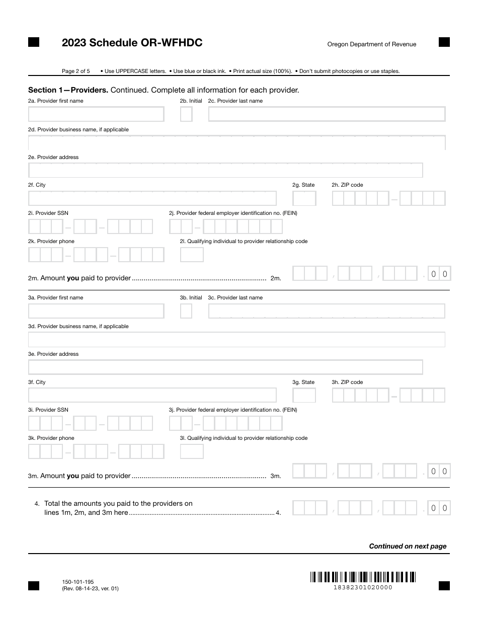 Form 150-101-195 Schedule OR-WFHDC Oregon Working Family Household and Dependent Care Credit - Oregon, Page 2