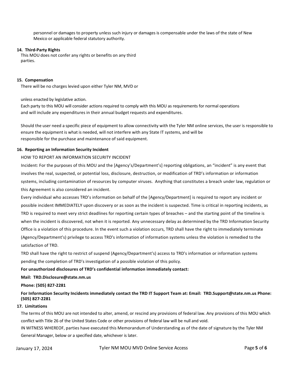 Memorandum of Understanding - New Mexico, Page 5