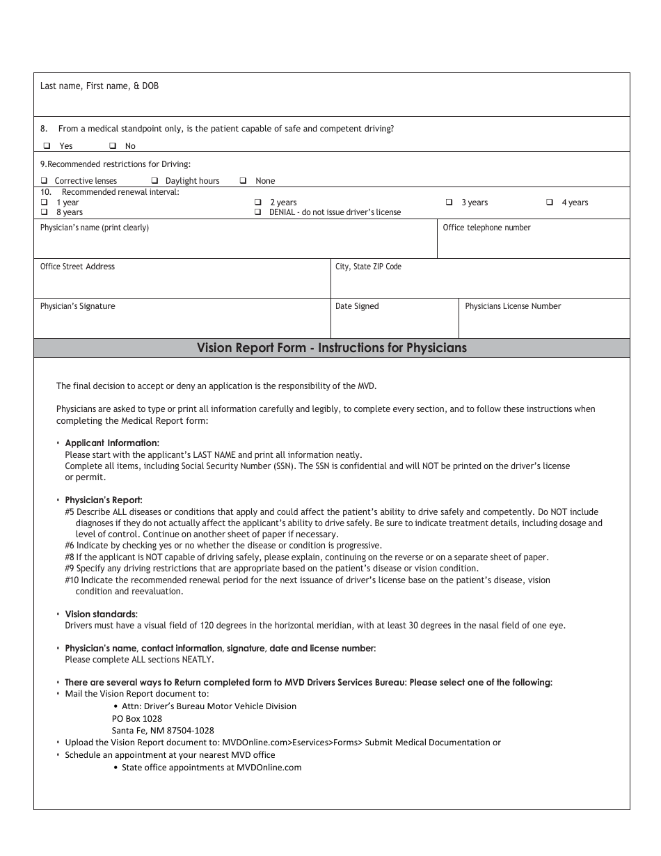 Form MVD-10125 Vision Report - New Mexico, Page 2
