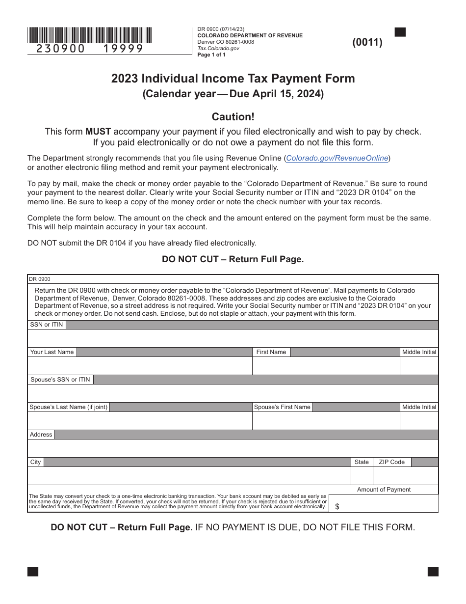 Form DR0900 Download Fillable PDF or Fill Online Individual Tax