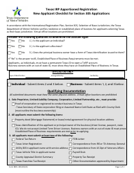 Document preview: Form MCD-359 Texas Irp Apportioned Registration New Applicant Checklist for Section 305 Applications - Texas
