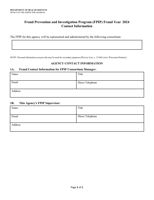 Form F-02614 Fraud Prevention and Investigation Program (Fpip) Contact Information - Wisconsin, 2024