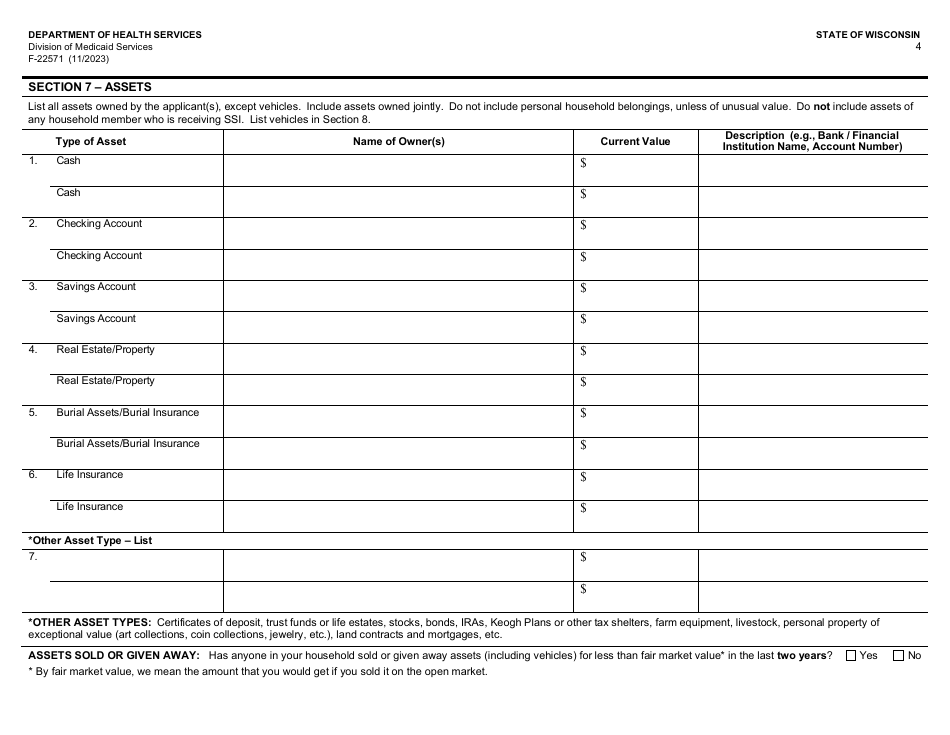 Form F-22571 Caretaker Supplement Application - Wisconsin, Page 4