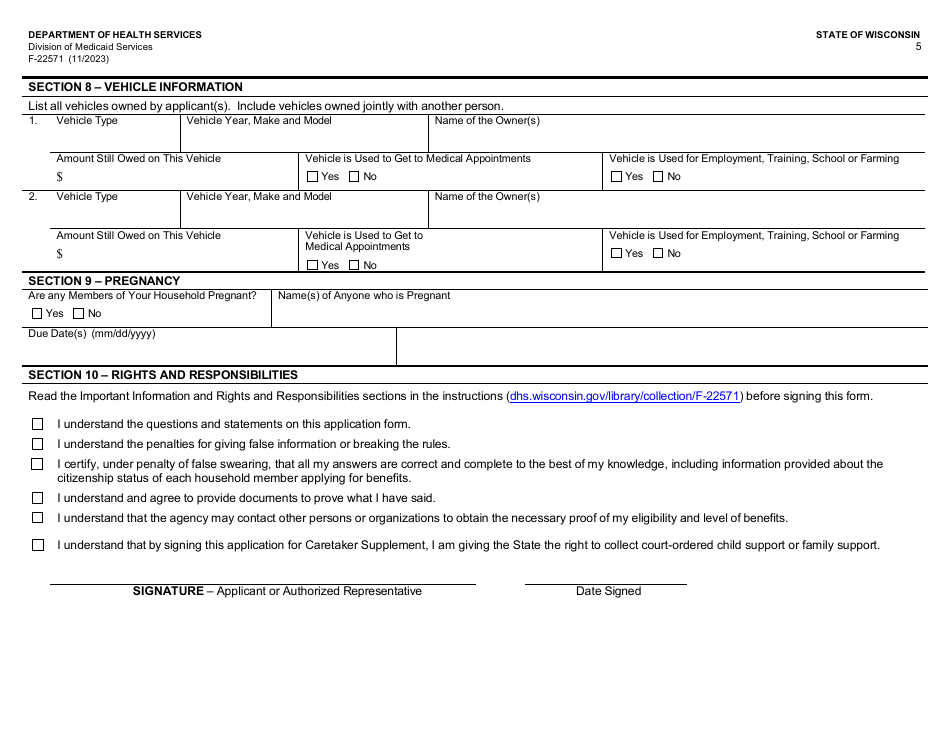 Form F-22571 Caretaker Supplement Application - Wisconsin, Page 5