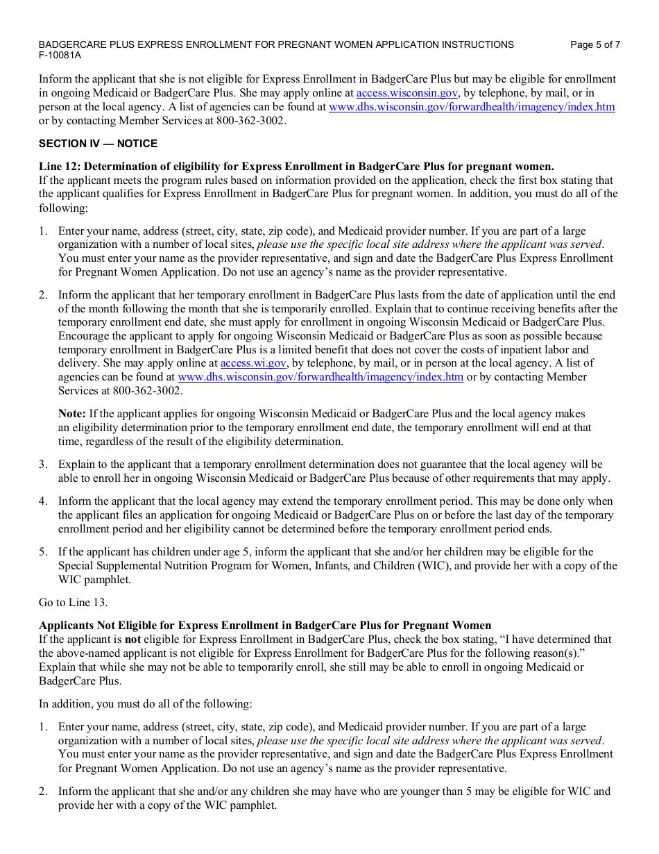 Instructions for Form F-10081 Badgercare Plus - Express Enrollment for Pregnant Women Application - Wisconsin, Page 5