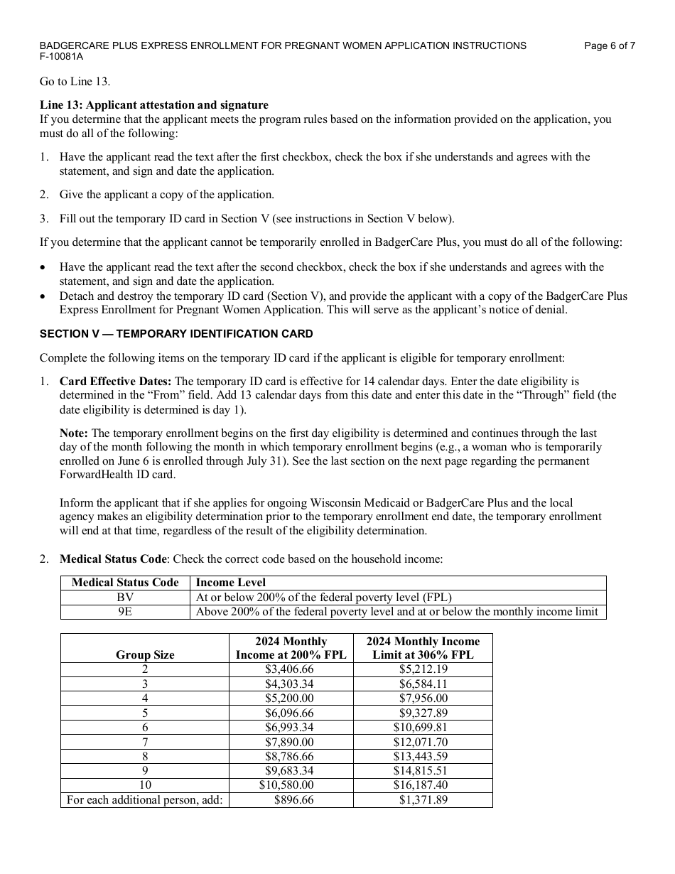 Instructions for Form F-10081 Badgercare Plus - Express Enrollment for Pregnant Women Application - Wisconsin, Page 6