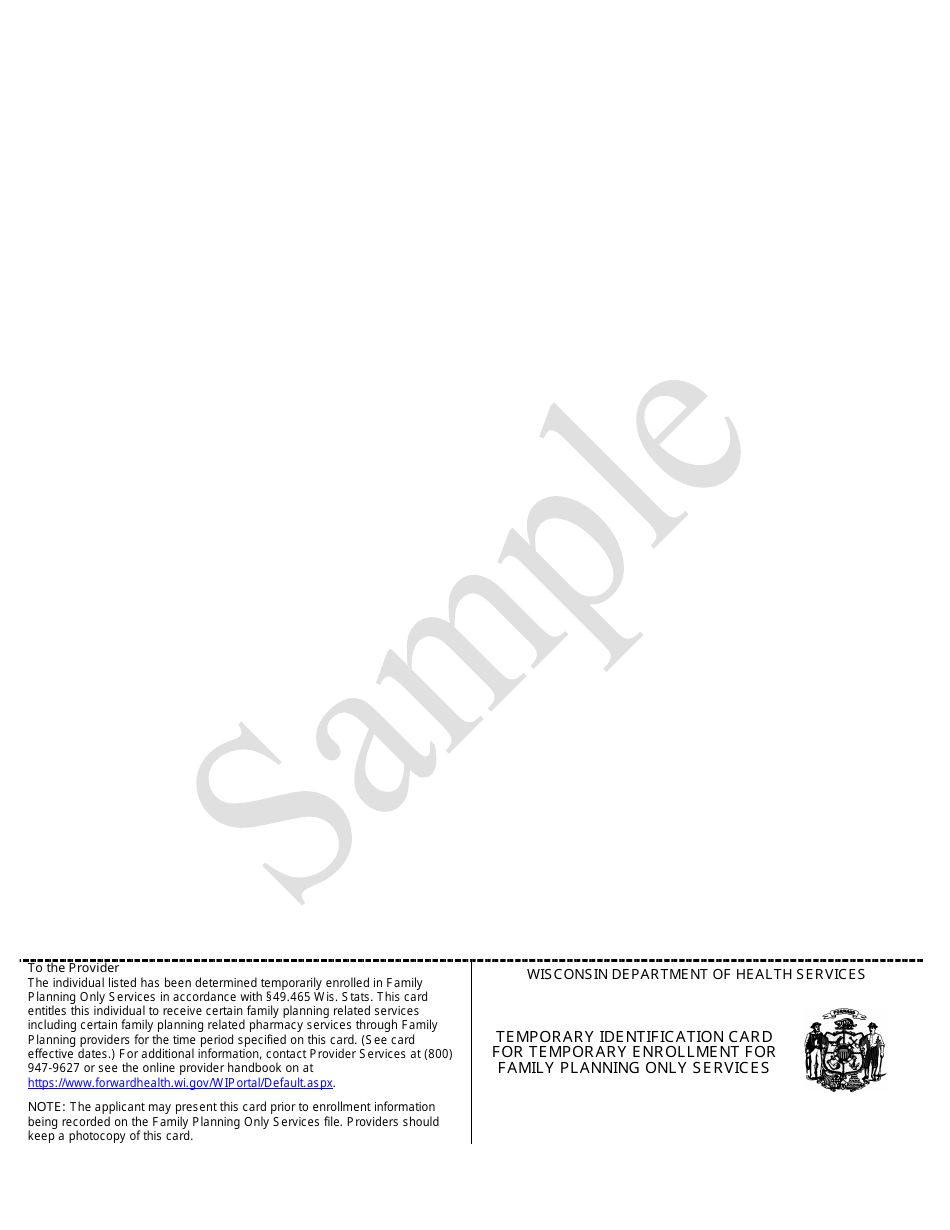 Form F-10119 Temporary Enrollment for Family Planning Only Services - Sample - Wisconsin, Page 2